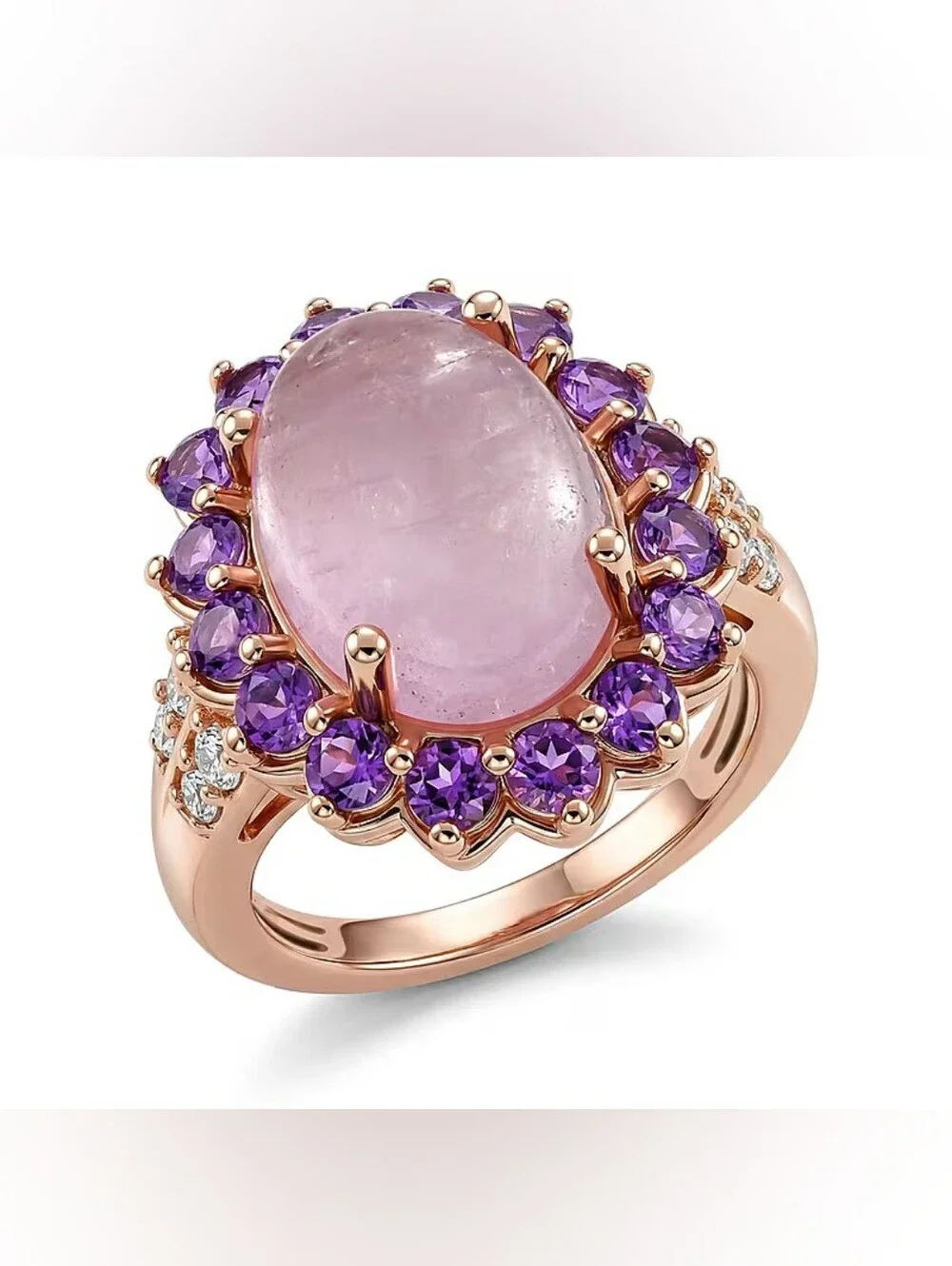 Breathtaking Kunzite With Halo Of Amethyst And White Zircon On The Shank